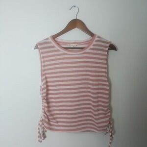 Hem & Thread Cotton Blend Tank Womens Medium Striped Ruched Boho Beach Coastal